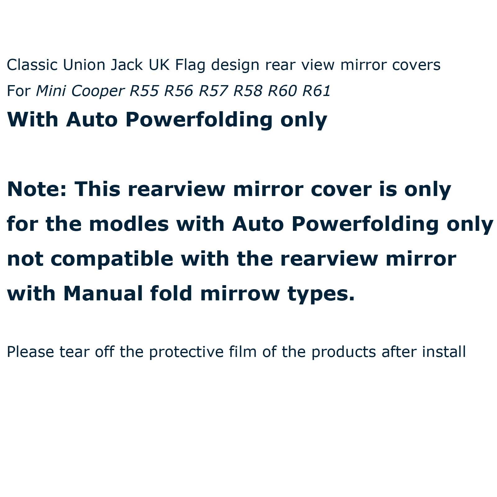 2 x Union Jack Wing Mirror Covers Power Fold Mirror for MINI Cooper R55 R56 R57 R58 R60 R61 Bruce & Shark