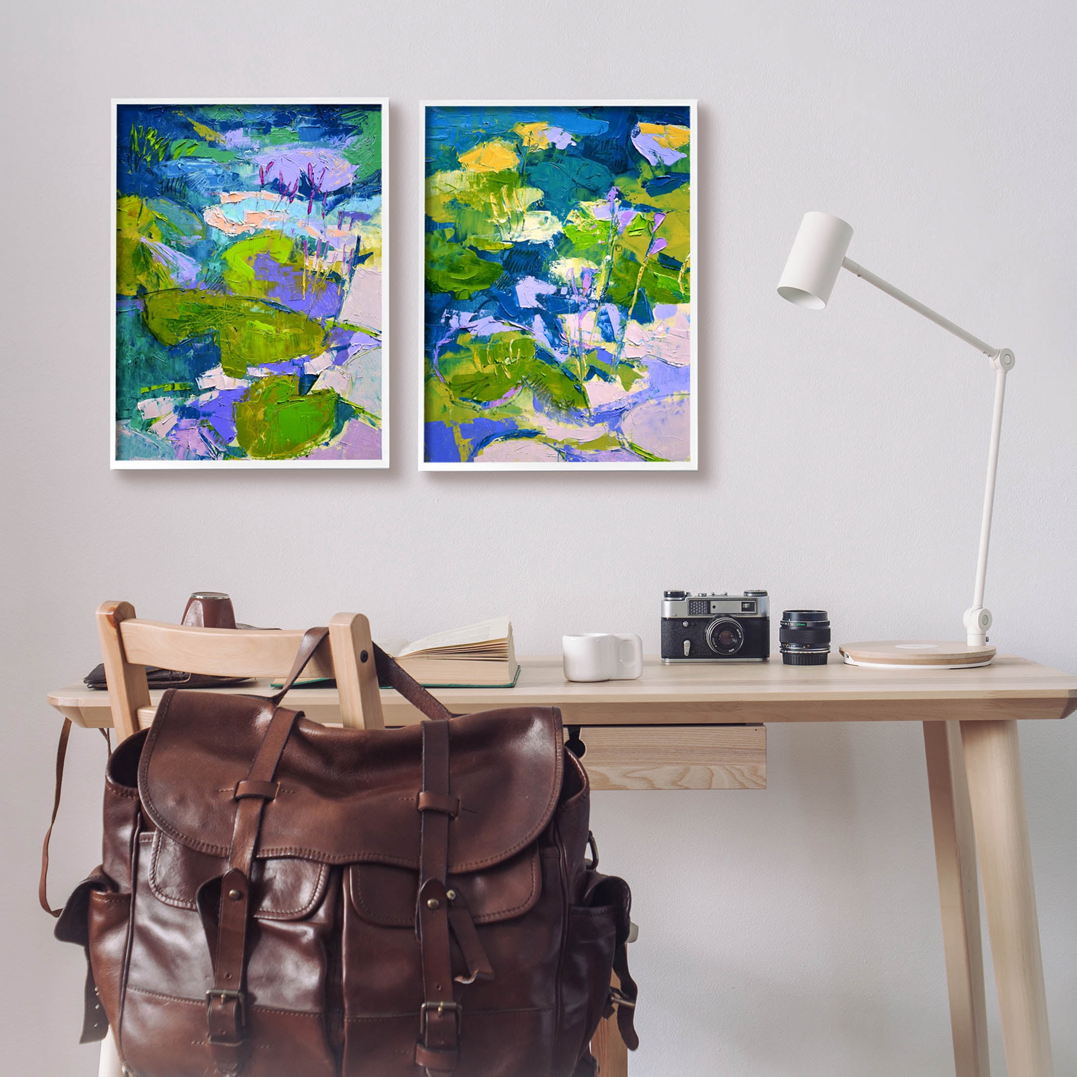 Stupell Industries Floating Lotus Blossom Pond Painting White Framed Art Print Wall Art, Set of 2, Design by Dorothy Fagan