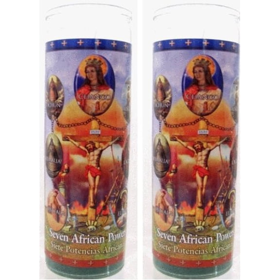 Set of 2 Seven African Powers Prayer Candles 2 Veladoras De Las 7 Potencias Africanas