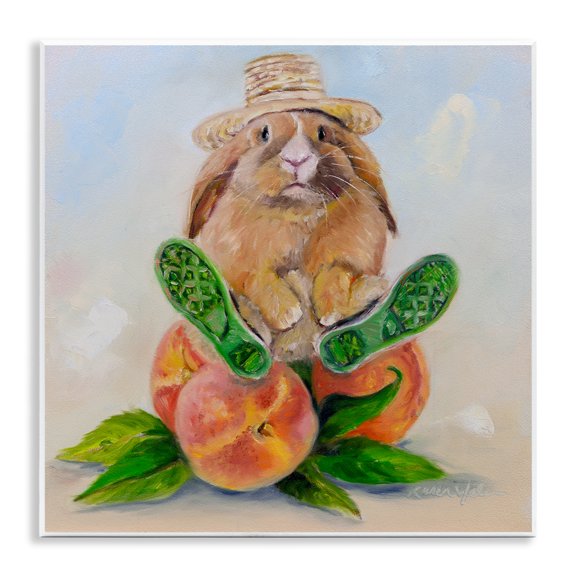 Stupell Industries Contemporary Adorable Bunny Rabbit on Peach Wall Plaque Art, 12 x 12, by Karen Weber Fine Art