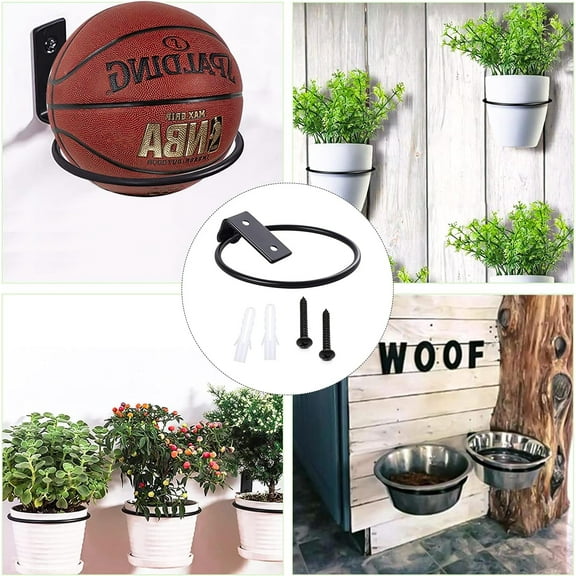 6 inch Flower Pot Holder Wall Plant Hooks Ring Hanger Garden Planter Wall Mounted 3 Pack Black