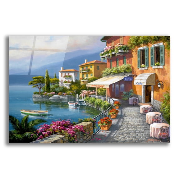 Epic Art 'Seaside Bistro Café' by Sung Kim, Acrylic Glass Wall Art, 24"x16"