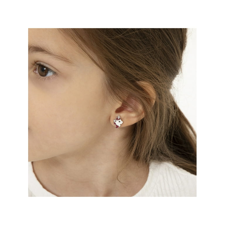 Girls' Happy Unicorn Screw Back Sterling Silver Earrings - Red - in Season Jewelry
