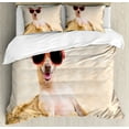 thumbnail image 1 of Chihuahua Duvet Cover Set Queen Size, Blurred Background Photo of Cool Dog at Beach Sink in Sand with Sunglasses, Decorative 3 Piece Bedding Set with 2 Pillow Shams, Multicolor, by Ambesonne, 1 of 3