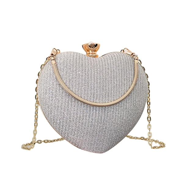 Bolso de hombro de moda en forma de corazón para mujer | Bolso de mano con correa de cadena | Múltiples opciones de color: Negro, rosa, azul, dorado | Material duradero | Tamaño mediano | Regalo