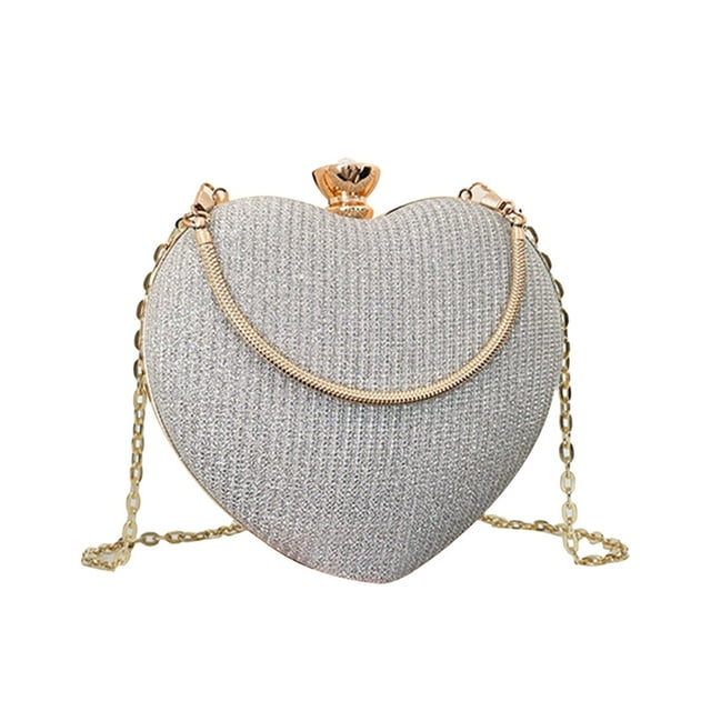 Bolso de hombro de moda en forma de corazón para mujer | Bolso de mano con correa de cadena | Múltiples opciones de color: Negro, rosa, azul, dorado | Material duradero | Tamaño mediano | Regalo