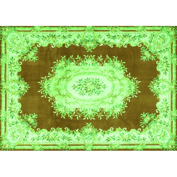 Ahgly Company Indoor Rectangle Medallion Green French Area Rugs, 8' x 10'