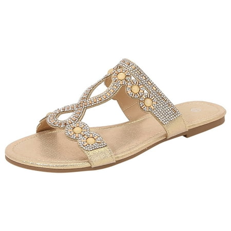

Womens Flat Sandals Women Sandals Fashion New Pattern Open Toe Shiny Rhinestone Decorative Flat Bottom Bohemian Casual Slippers