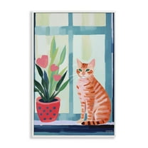Stupell Industries Cat & Tulips in Windowsill Animals & Insects Painting White Framed Art Print Wall Art, 12 x 18