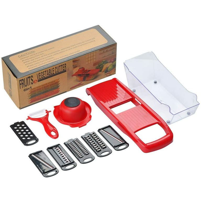 Vegetable Mandolin Julian Slicer Lychee 9 in 1 Food Chopper with 6  Interchangeable Blades Red 