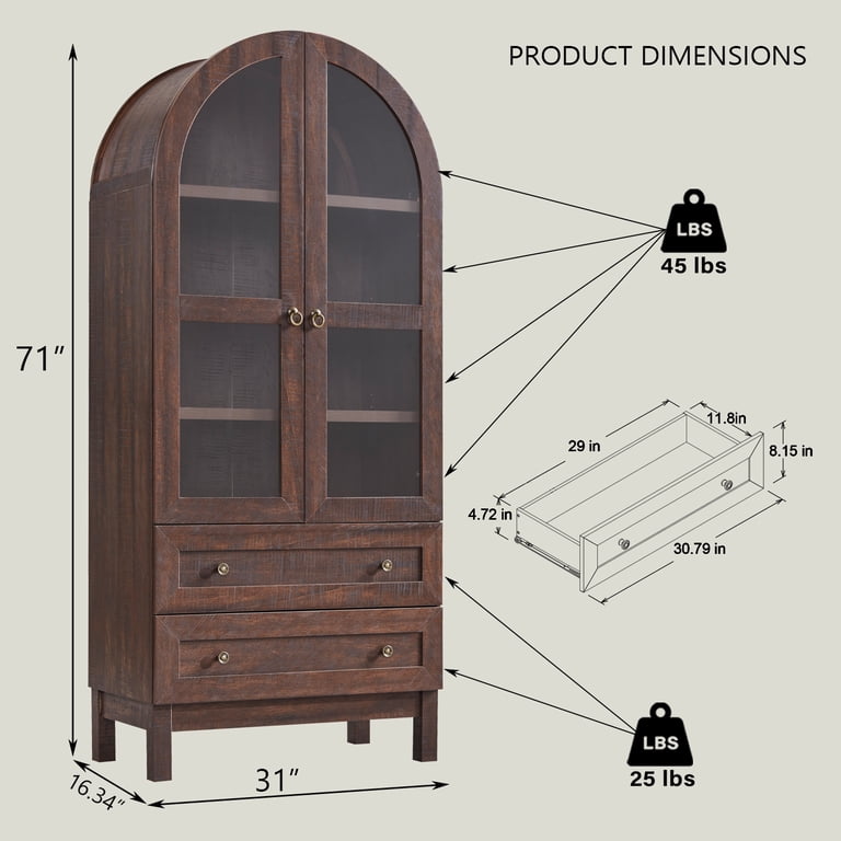 Aitjunz 71-Inch Arched Farmhouse Storage Cabinet, Brown photo 2
