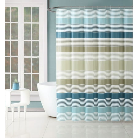 Victoria Classics White Teal And Taupe Stripe Design Peva Shower