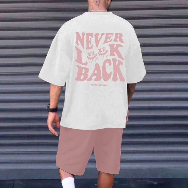MKLEKYY Colección de Trajes Cortos para Hombre para Exteriores E Informales. Elegante conjunto de 2 Piezas con Diseño de Estampado de Letras para Mayor Comodidad En Verano.