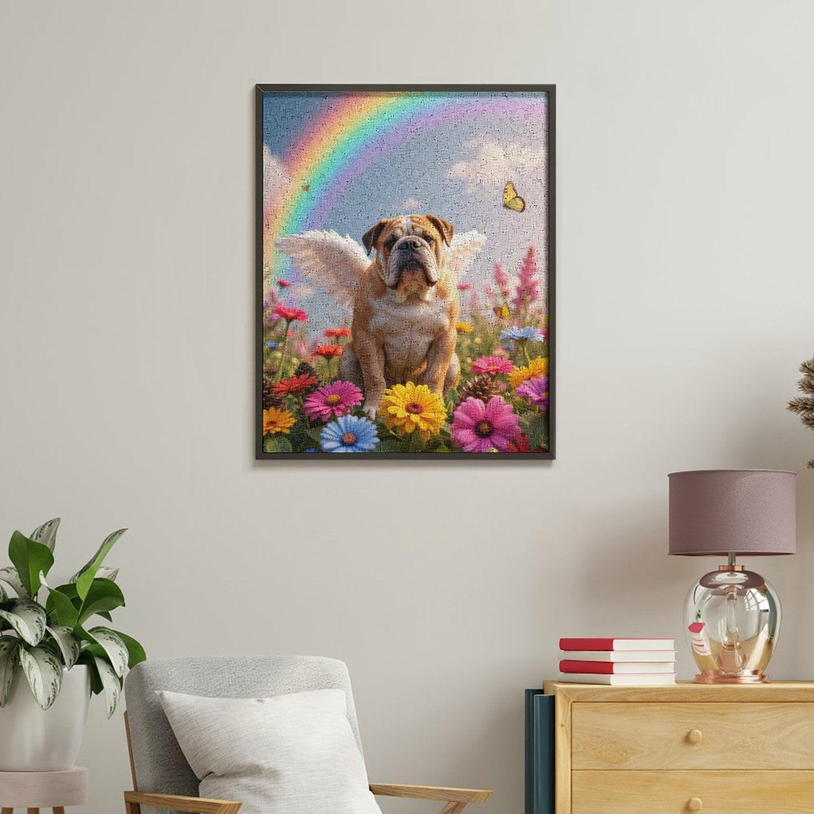 Paint By Numbers Kit for Adults Beginner - Angel Dog In Flower Meadow DIY Canvas Painting Kits for Adults, Frameless Paint By Number for Adults for Home Wall Decor 16x20 Inch