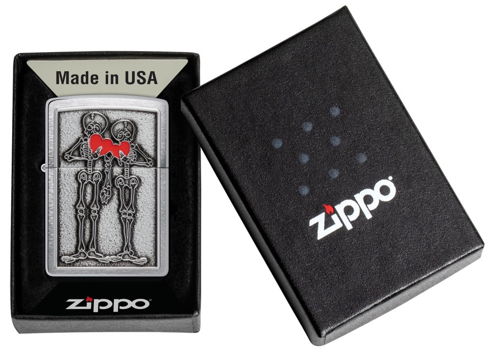 Zippo Couple Love Emblem Brushed Chrome Pocket Lighter