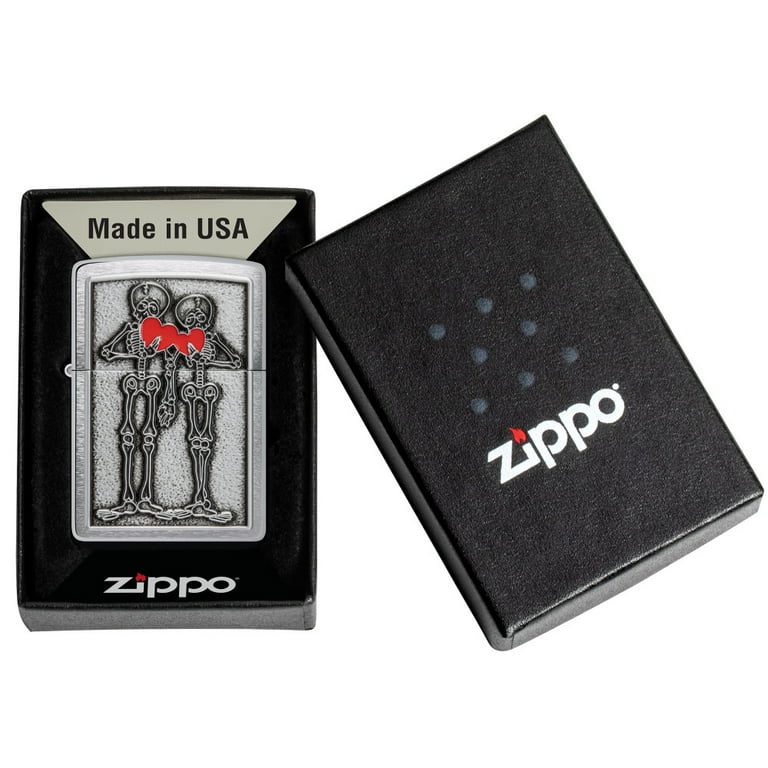 Zippo Couple Love Emblem Brushed Chrome Pocket Lighter