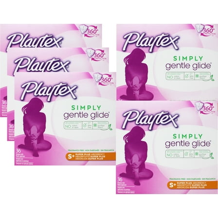 5 Pack - Playtex Simply Gentle Glide Unscented Tampons, Super Plus Absorbency, 36 Count