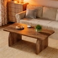 thumbnail image 3 of 47.24" Farmhouse Central Coffee Table Low Cocktail Table with Thick Tabletop & H-Shaped Sturdy Base Vintage Wooden Living Room Table for Home Office, 3 of 6