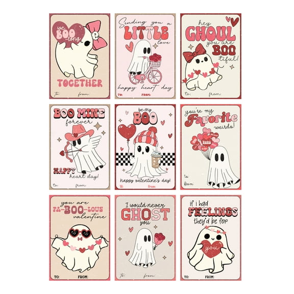 Silly Goose Gifts Cute Boo Ghost Valentine's Day Classroom Sharing Card Set of 27, Assorted Valentine Designs - If I Had Feelings They'd Be For You