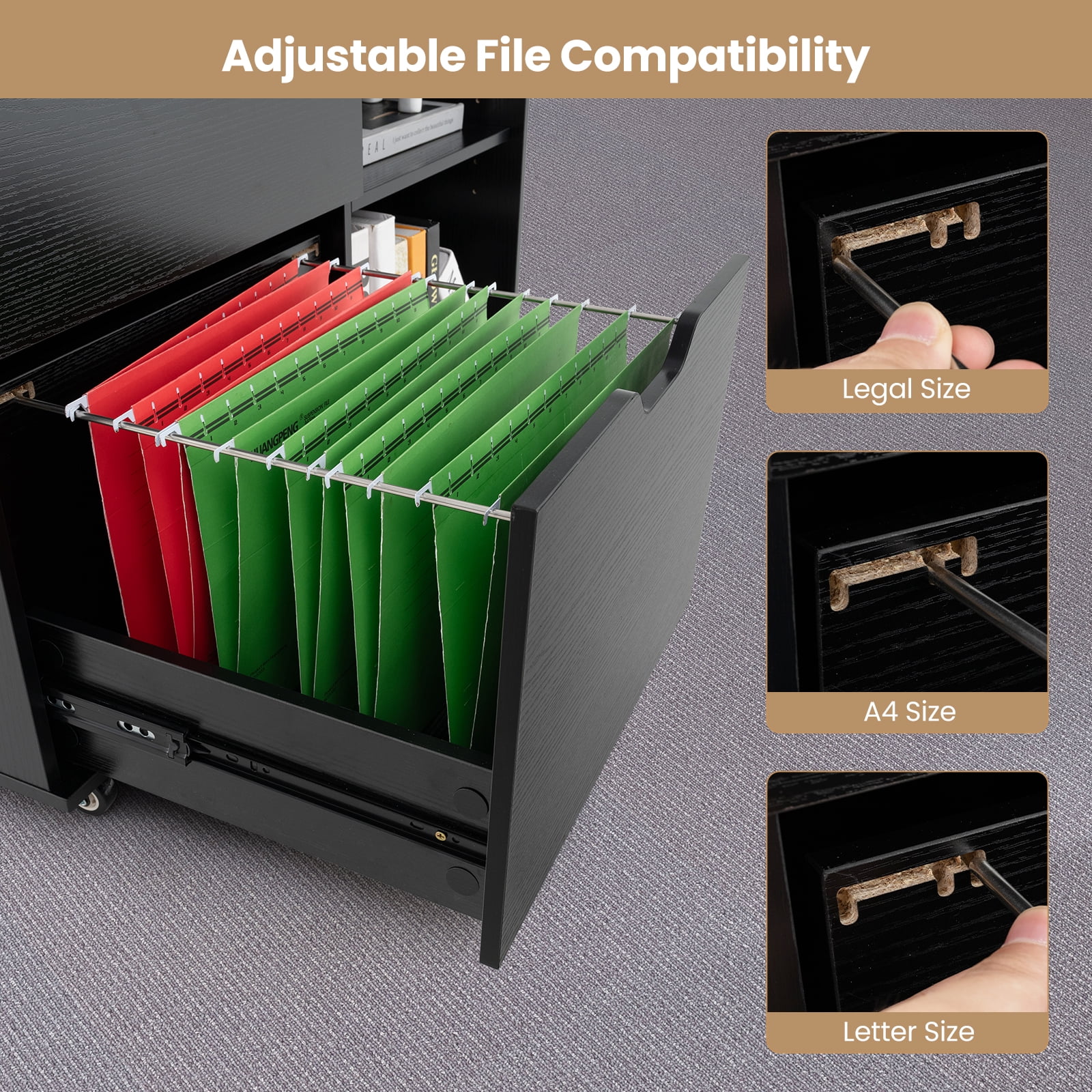 Giantex Rolling File Cabinet, Lateral Filing Cabinet w/Open Storage Shelves, Under Desk Storage Organizer, Mobile Printer Stand, Black