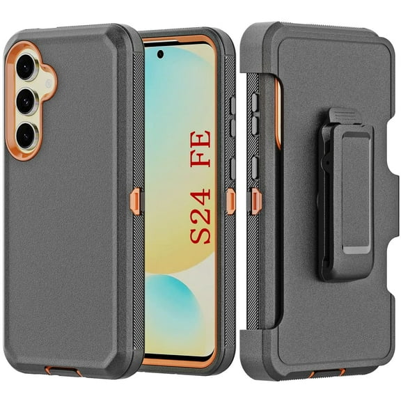 Hotpom for Samsung Galaxy S24 FE Case with Belt Clip Military Grade Shockproof Drop Anti-Scratch Protection for Outdoor Sports and Daily Commute, Orange