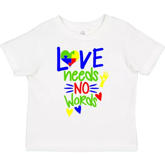 Love Needs No Words Autism Awareness Puzzle Heart Toddler T-Shirt With Baby Clothing, Cute Baby Shirt, TODDLER SHORT SLEEVE TEE BELLA CANVAS 3001T