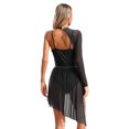 thumbnail image 2 of TSSOE Womens Single Long Sleeve Asymmetrical Lyrical Dance Dress Rhinestone Figure Skating Leotard Black XXL, 2 of 7