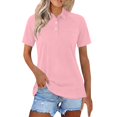 thumbnail image 2 of Soyumi Casual Short Sleeve Linen Shirts for Women, V Neck Button Down Blouse Short Sleeve Office Work Tops Vintage Vacation Tees Shirt Blouse Tops, Pink, 2 of 7