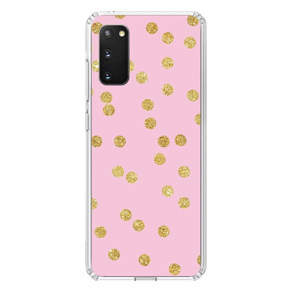 DistinctInk Clear Shockproof Hybrid Case for Galaxy S20 ULTRA / 5G (6.9" Screen) - TPU Bumper, Acrylic Back, Tempered Glass Screen Protector - Pink & Gold Print - Polka Dots Pattern