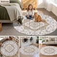 thumbnail image 5 of Brown Boho Round Area Rug 7Ft Washable Circle Rugs for Dorm Laundry Room, Vintage Abstract Art Floral Ethnic Tribe Non-Slip Carpet Floor Mats Indoor Outdoor Carpet Runner Aesthetic Home Decor, 5 of 8
