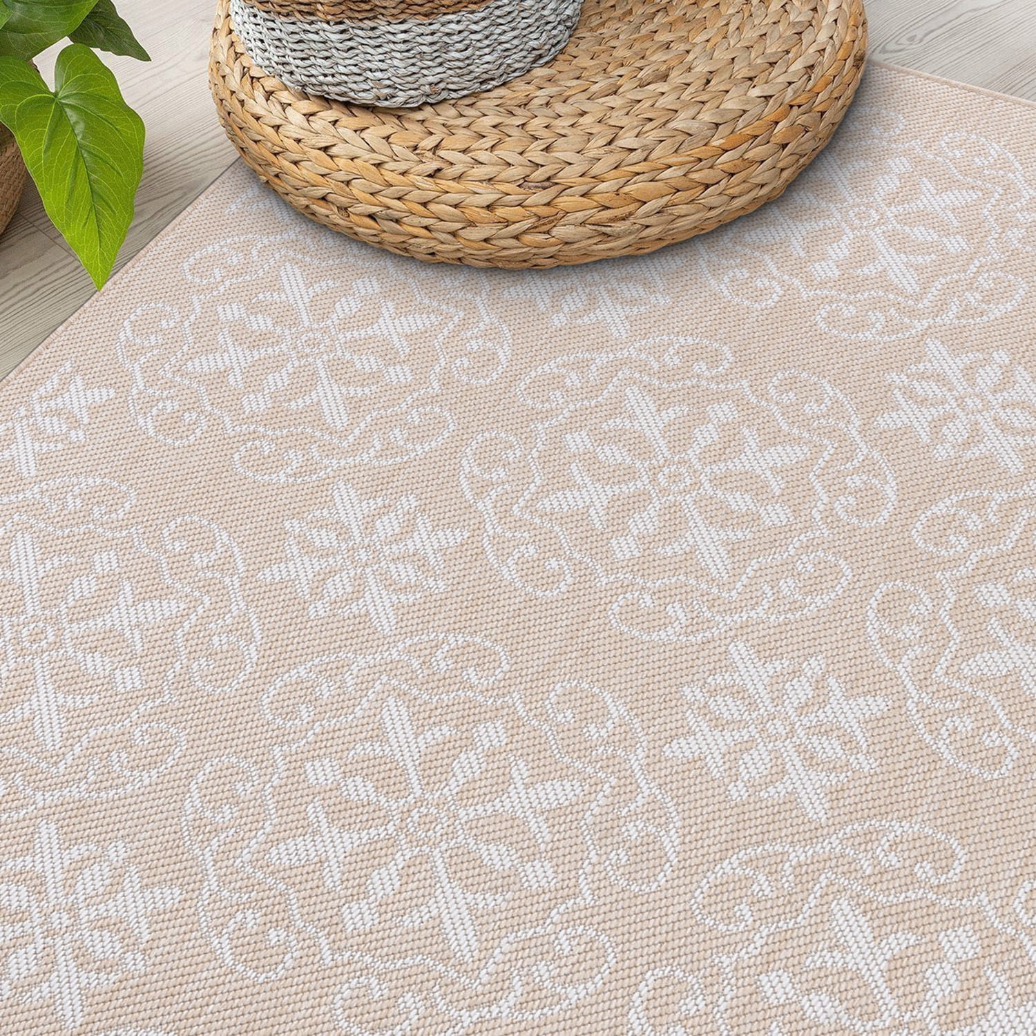 World Rug Gallery Transitional Geometric Textured Flat Weave Indoor/Outdoor Area Rug - NATURAL 5' X 7'