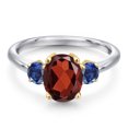 thumbnail image 3 of Gem Stone King 925 Silver and 10K Yellow Gold Red Garnet and Blue Created Sapphire Engagement Ring for Women | 2.63 Cttw | Oval 9X7MM | Gemstone January Birthstone | Size 9, 3 of 6