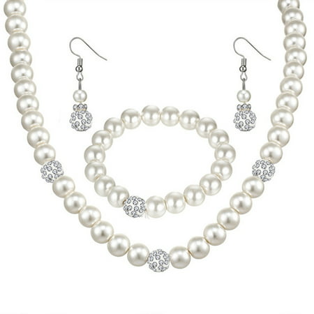 Fashion Personality Pearl Jewelry Set Necklace Earrings Bracelet for Women Wedding Engagement