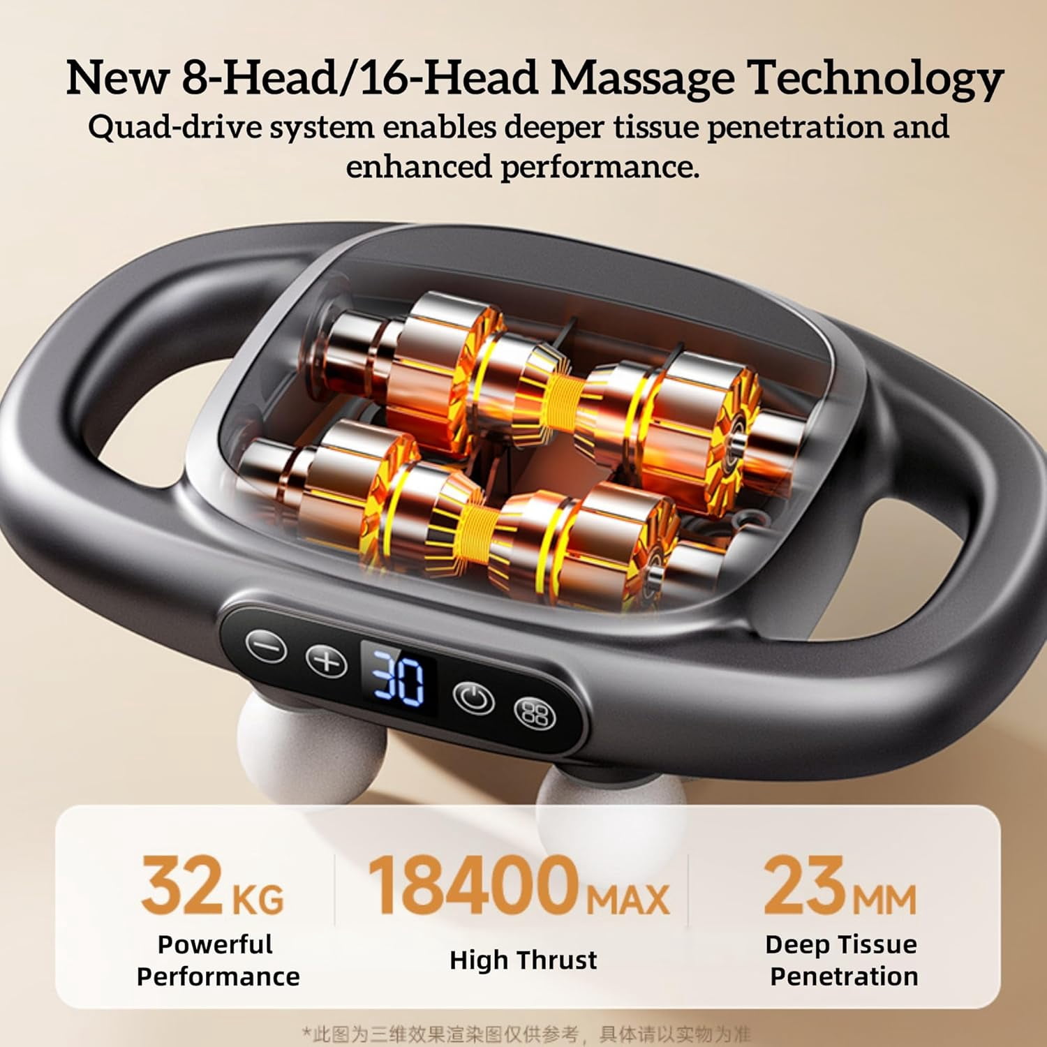 16-Head Massage Gun Set with 30 Levels & 3 Modes, Massage Gun Deep Tissue Neck Massager with 16 Heads, for Deep Tissue, Back, Shoulders, Legs, Pain Relief