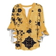 thumbnail image 4 of Bovemsi Women's 3/4 Sleeve V Neck Lace Trim Button Up Top - Casual Bubble Wrinkles Blouse with Relaxed Fit, Beige, M, 4 of 4