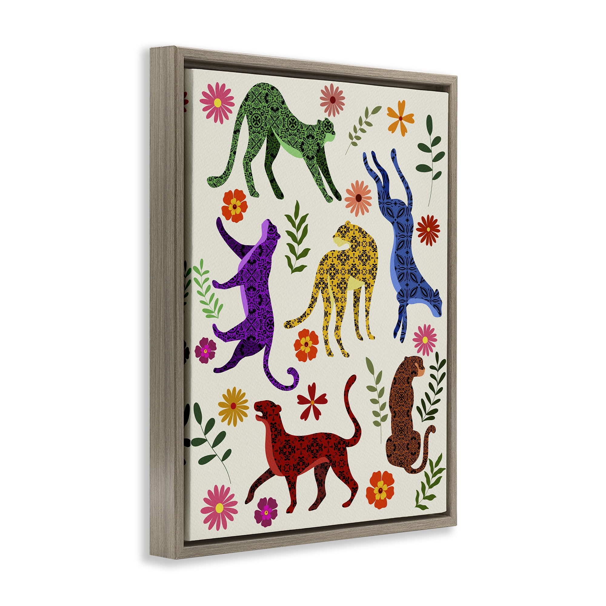Stupell Industries Boho Patterned Cheetahs Animals & Insects Painting Brown Floater Framed Art Print Wall Art, 25 x 31