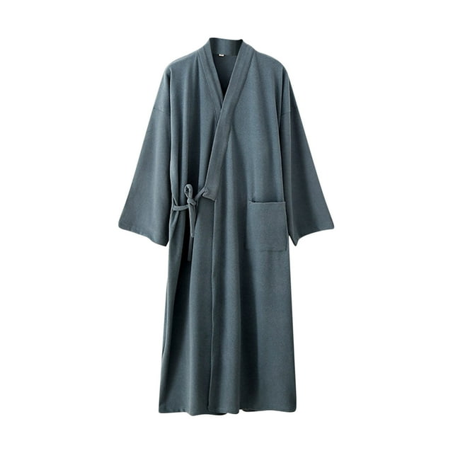 Bathrobe for Women, Loose-Fit Solid-Color Polyester Robe with Slim Tie Belt and Front Pockets, Lightweight Soft Comfort, Casual Wear for Home or Vacation
