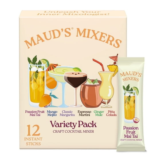 Maud's Mixers Variety Pack Cocktail Mix, 12 ct, Mocktail Non-Alcoholic Drinks - Made with Real Agave - Low Calorie, Low Sugar, Easy to Mix