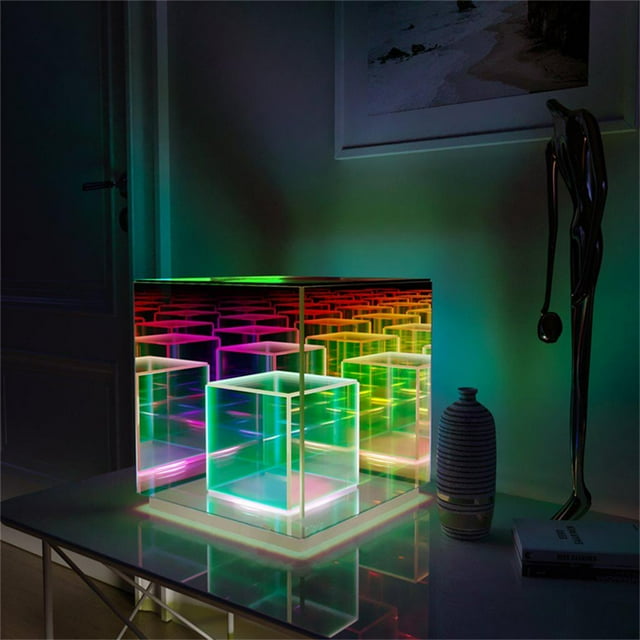 Lámparas de escritorio USB, luz nocturna, luces LED 3D cuadradas de colores, acrílico creativo para decoración del hogar, regalo de cumpleaños, adorno 22cm
