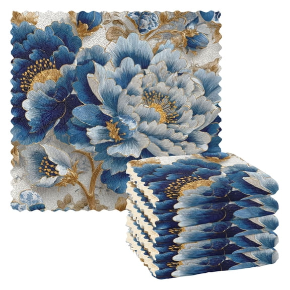 6 Pieces of Kitchen Towels 11x11Inch Kitchen Dish Cloths Kitchen Dish Towels Reuseable Cleaning Cloths Blue White Flowers