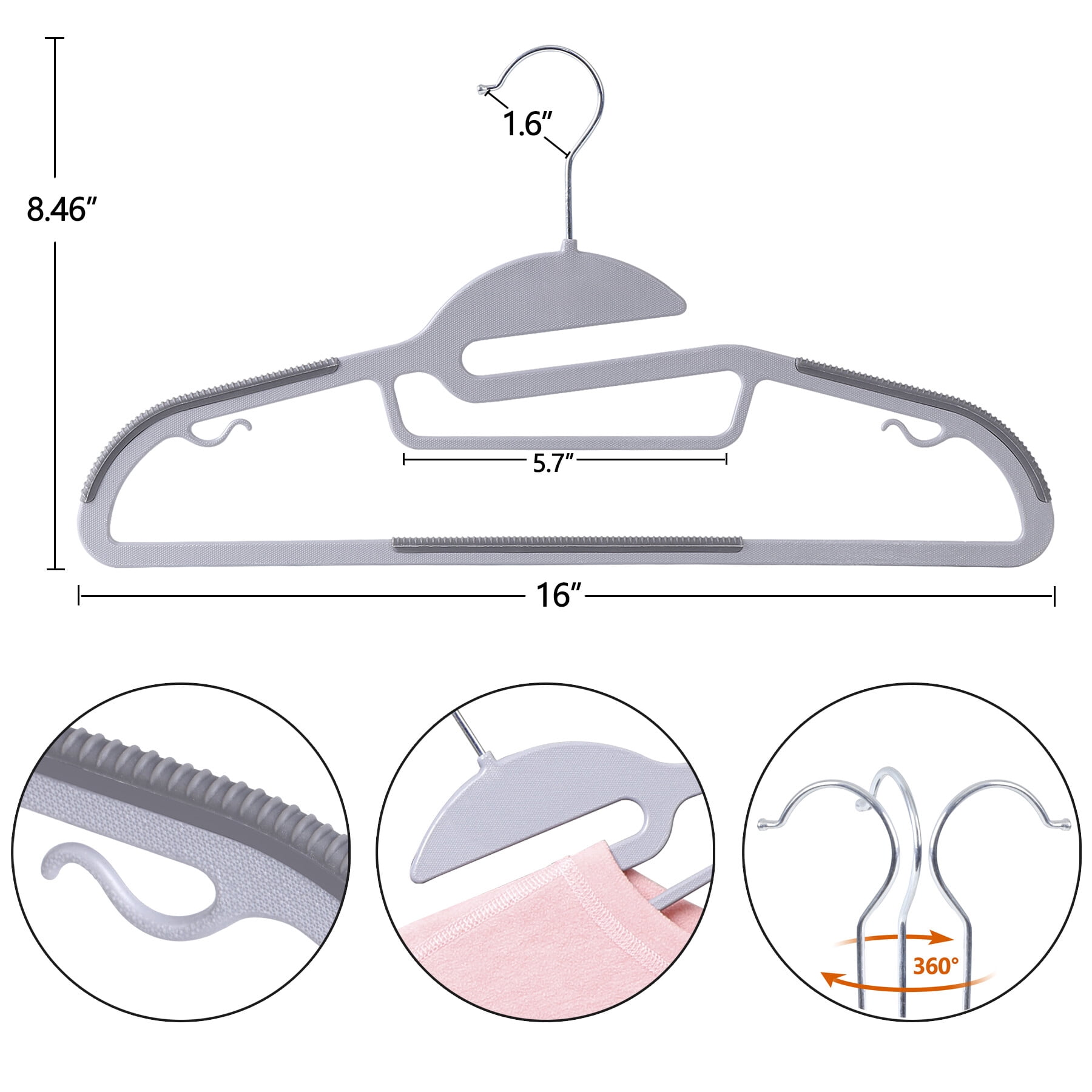 ZENSTYLE Plastic Hangers Non-Slip 50 Pack Hangers for Heavy Sweaters Winter Coats Gray