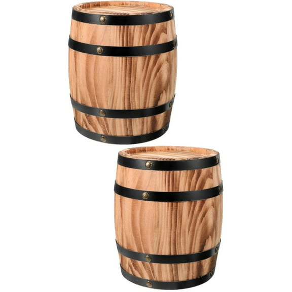 Masteelf 2pcs Wood Craft Barrel Decoration Bar Ornament Vintage Style Wine Barrel Model