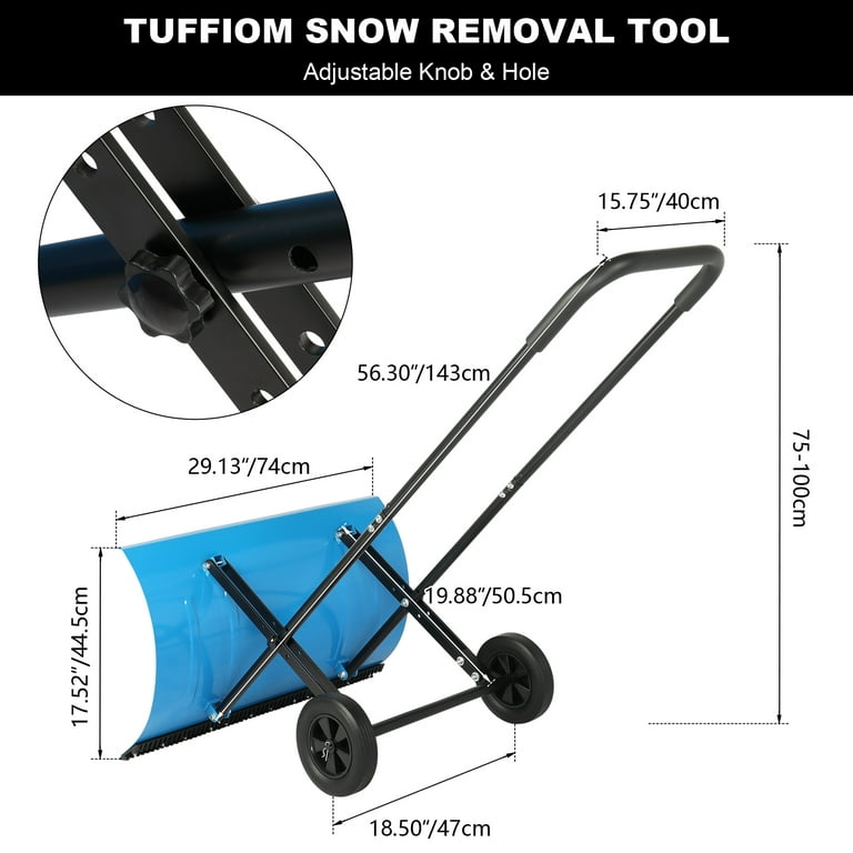TUFFIOM Snow Shovel with Wheels, 29 Wheeled Snow Pusher Shovel, Heavy Duty  Wide Snow Plow Shovel Angle & Height Adjustable, Metal Rolling Snow Removal  Tool for Driveway Garden Pavement … 