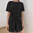thumbnail image 6 of Sakmal 3pc Womens Pajamas Set Comfy Soft Short Sleeve Black Top and Pants Loose Fit Round Neck Lightweight Lounge Women Loungewear Set, 6 of 6