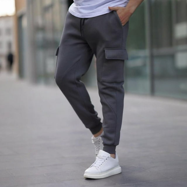 Ceisia Men Solid Color Loose Casual Pants Elastic Waist Drawstring Sports Gift Work Trousers