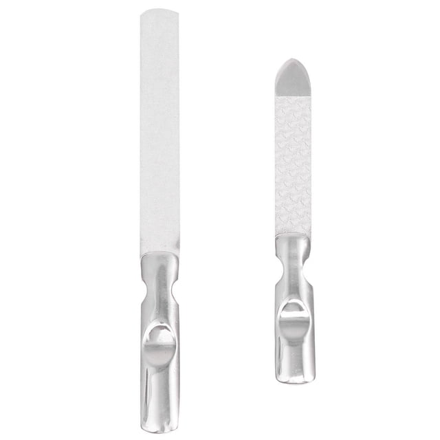 KAKOWELY 1 Set of 2PCS Anti-rust Nail File Stainless Steel Polishing Nail File Practical Manicure Tool Wear Resistance Nail Shaping File for Home Salon Use Short Style+Long Style Silver