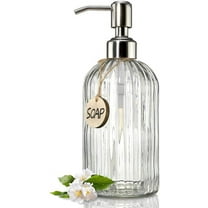 18 Oz Clear Glass Soap Dispenser with Rust Proof Stainless Steel Pump, Refillable Liquid Hand soap Dispenser for Bathroom, Premium Kitchen Soap Dispenser (Clear)