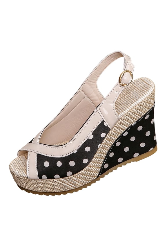 Summer Womens Sandals Polka Dot Wedge Sandals,Espadrille Platform Slingback Shoes
