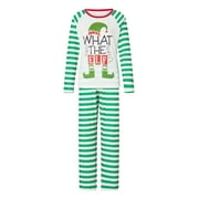 Peyakidsaa Matching Family Christmas Pajamas Sets Elf Letter Print Tee and Striped Bottom PJ's