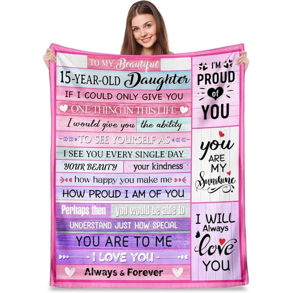 XZYG 15 Year Old Daughter Gifts 15th Birthday Gifts for Daughter Best Gifts for 15 Year Old Daughter from Mom Dad Funny 15th Daughter Christmas Ideas Throw Blanket(50*60inch)
